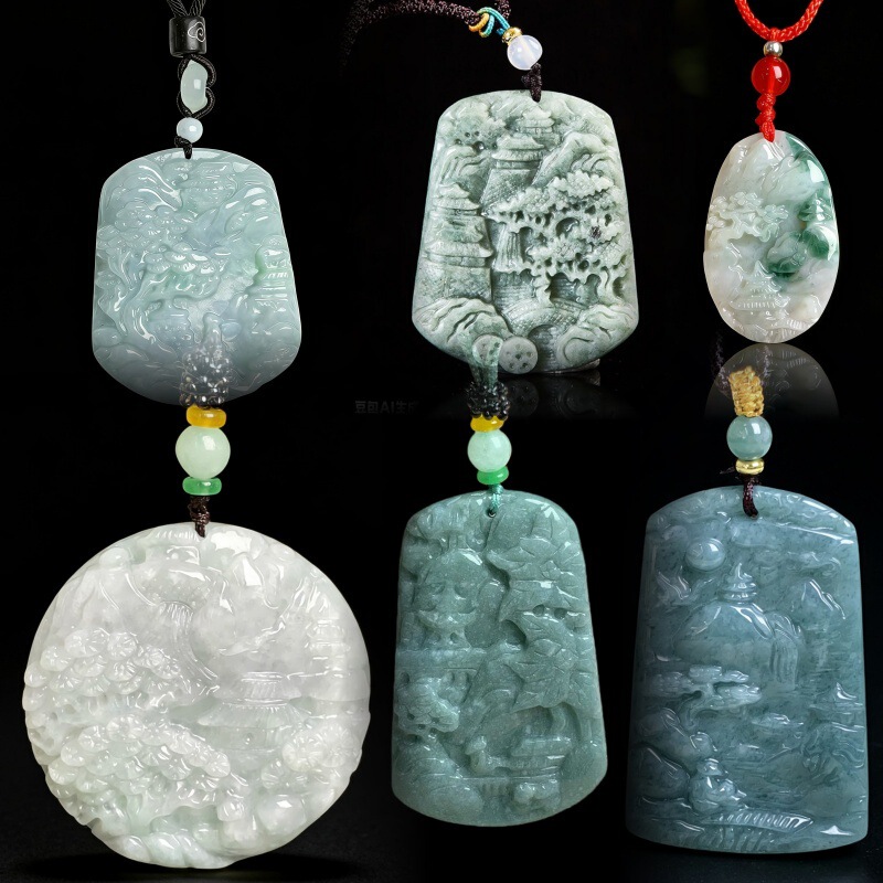 Natural Jade A-Grade Landscape and Figure Carving Pendant, Jade Carving Crafts, Chinese Style Live Broadcast Giveaway Items Natural Jade A-Grade Landscape and Figure Carving Pendant, Jade Carving Crafts, Chinese Style Live Broadcast Giveaway Items