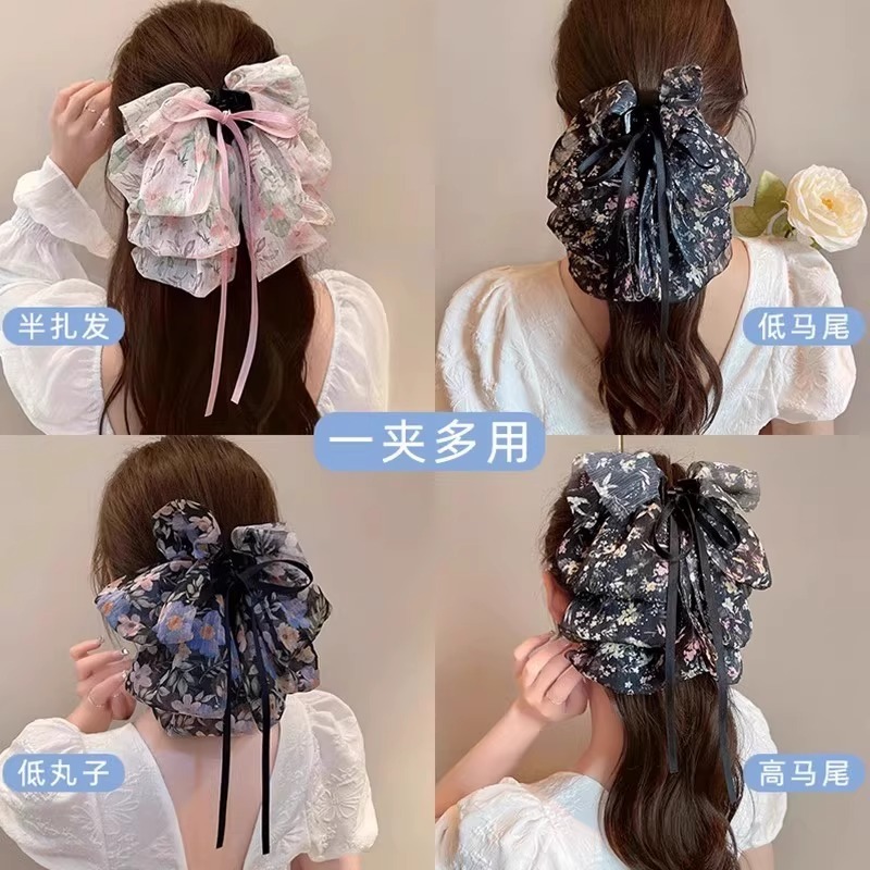 スーパーフェアリーリボンヘアピン女性の夏の後頭部クリップインターネット有名人 2025 新しいヘアピン高頭頂頭飾りクリップ|undefined