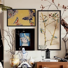 法式中古风中国风竹子组合装饰摆件画客厅玄关走廊背景墙壁摆挂画