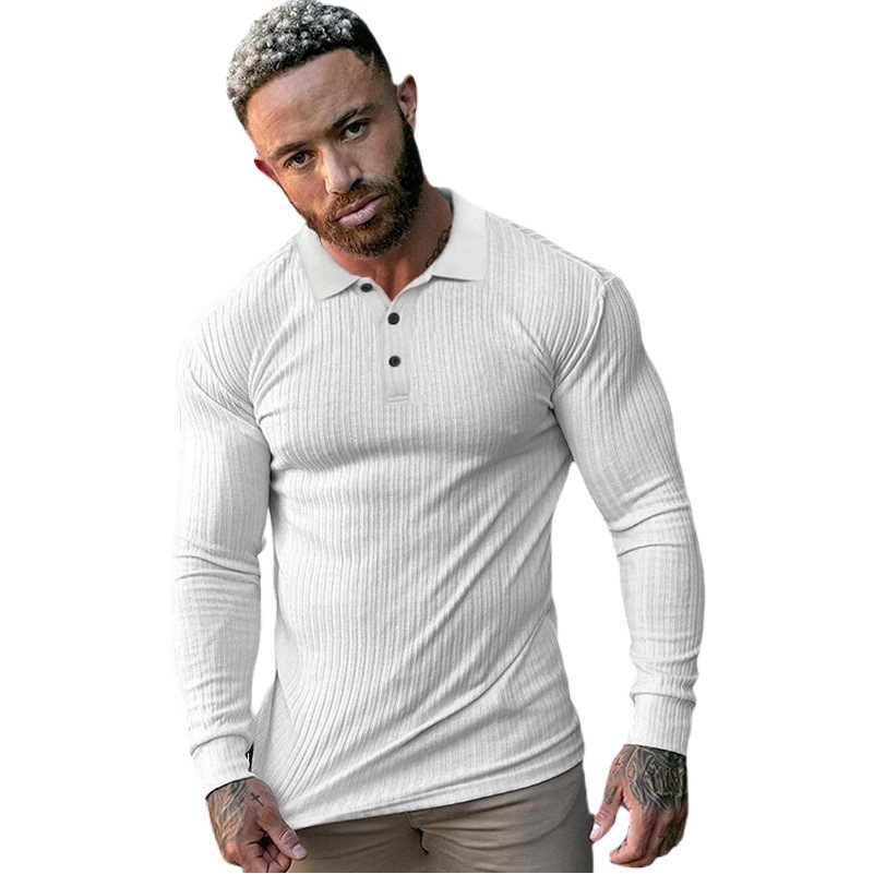 INS camisa de polo deportiva de manga larga de otoño para hombres musculosos europeos y americanos camiseta de fitness de solapa transpirable de punto elástico de moda
