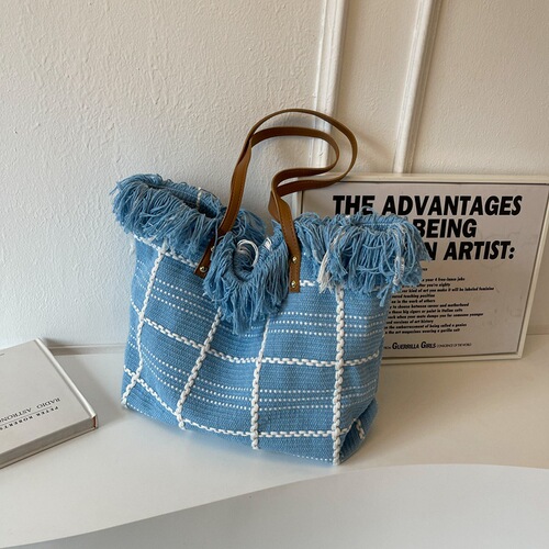 Woolen Handbag  Summer New Style Tassel Solid Color Simple Shoulder Bag Large Capacity Commuting Fashion Handbag