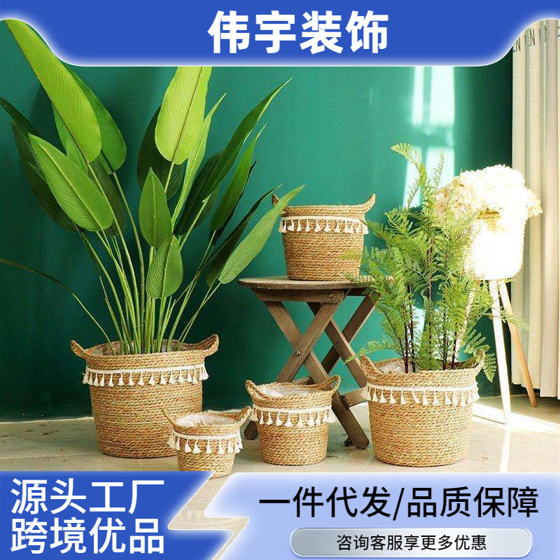 Vina nórdica trenzada de paja trenzada cesta trenzada de maceta trenzada cesta trenzada de bolsa trenzada de bambú trenzada a mano