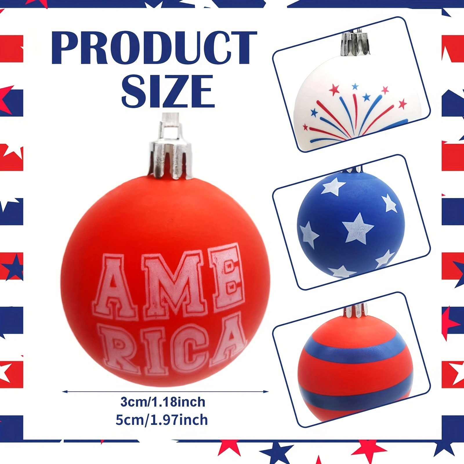 Día de la Independencia transfronteriza de los Estados Unidos 3cm 5cm Navidad bola de decoración de plástico Día Nacional de la atmósfera bola de decoración
