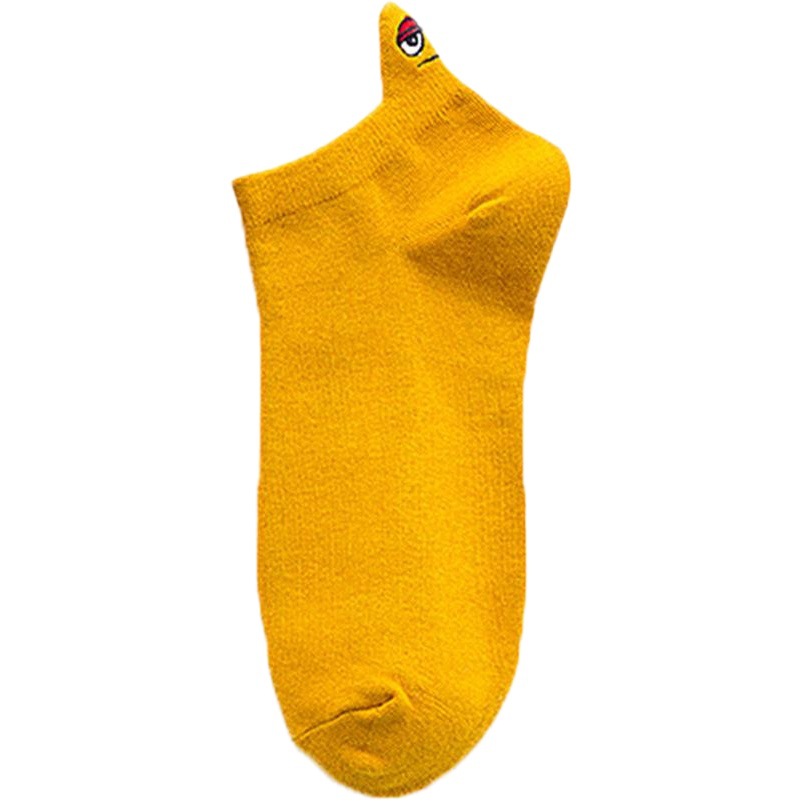 Primavera y verano talón expresión divertida calcetines de algodón de las mujeres color sólido algodón personalidad bordado adulto Barco de corte bajo Calcetines entrega de una sola pieza