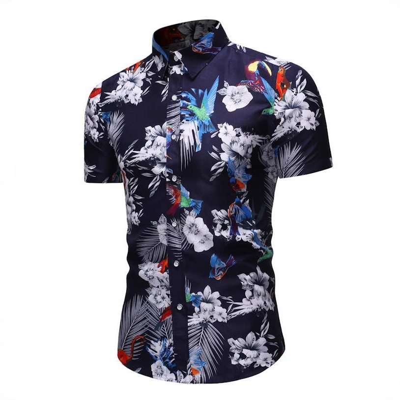 Hawaiian Style Men's Casual Short-sleeved Shirt Foreign Trade Teenagers Color Cardigan Shirt T-shirt Men's Beach Clothes