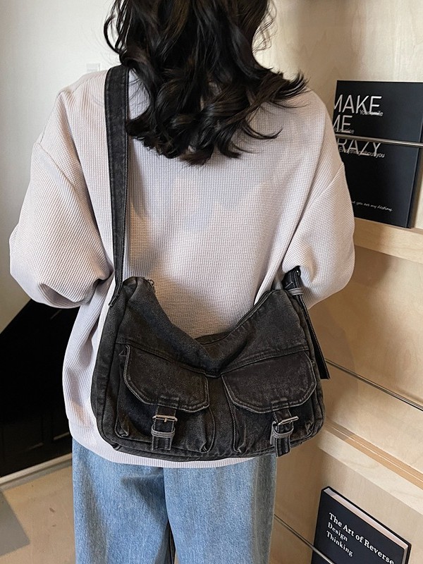 Bolso de mezclilla retro de gran capacidad para mujer 2025 nueva moda simple bolso de mensajero de un solo hombro bolso de viaje casual image 3
