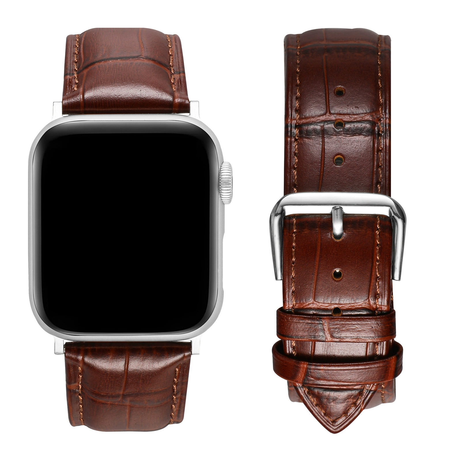 Применимые часы Apple Watch из кожи крокодила с узором Apple watch 456789se мужские с ультрасеребряной стальной пряжкой