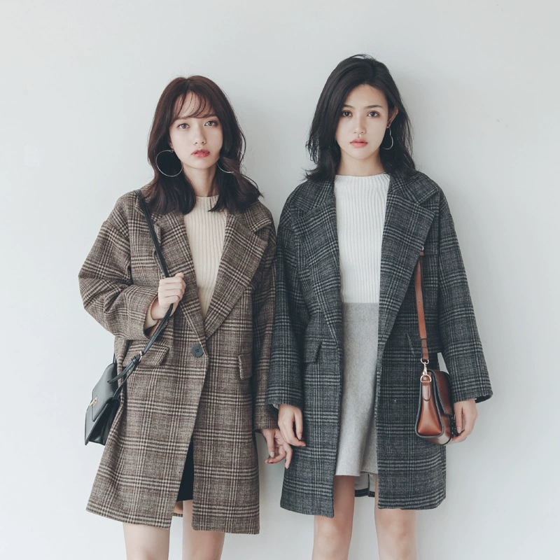 Утолщенная шерстяная куртка средней длины в британском студенческом стиле лучшего друга