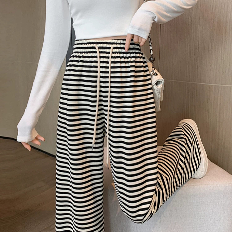 Quần culottes nữ ống rộng cạp cao sọc kẻ dáng suông — Sọc chi tiết 4