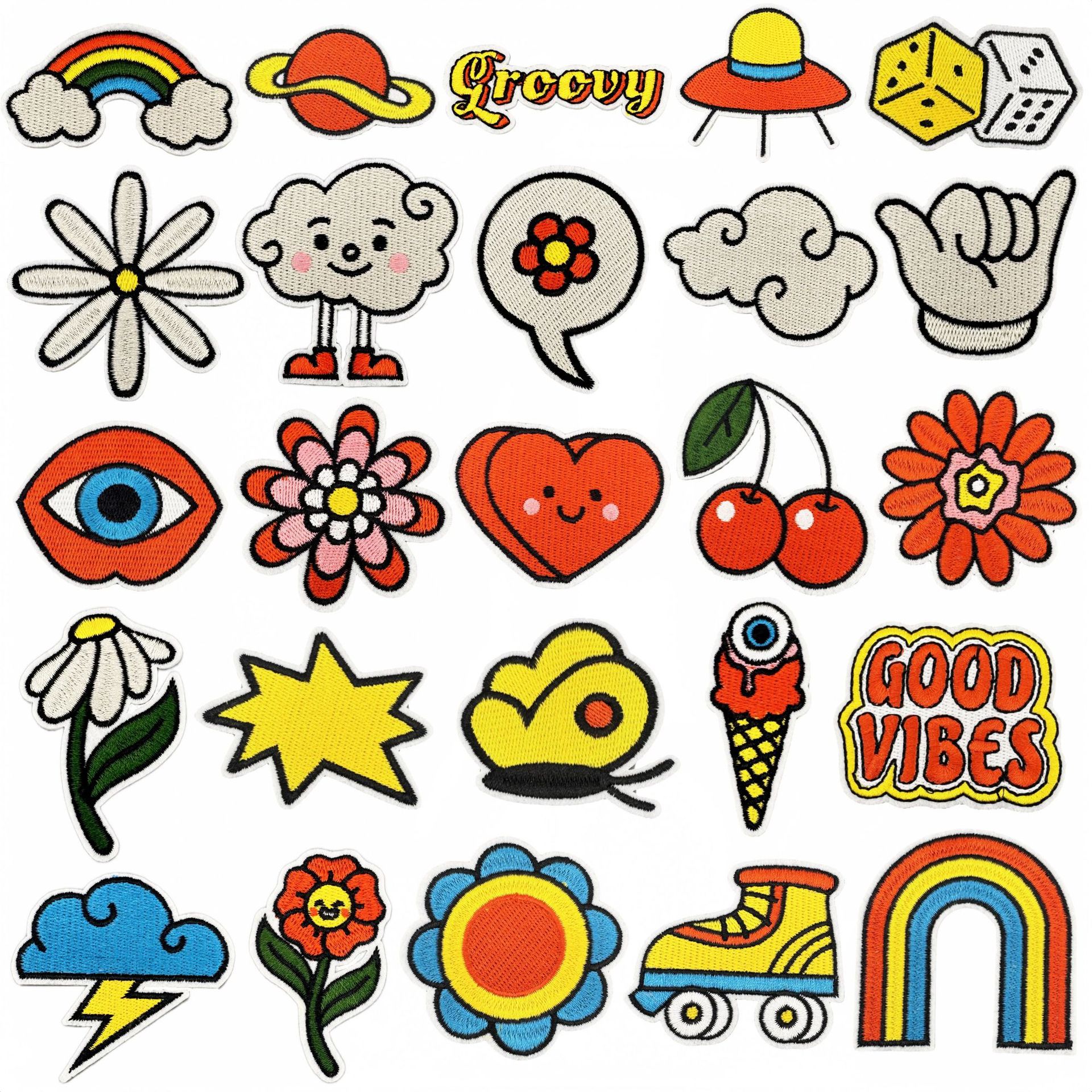 创意卡通新款天气刺绣布贴夏日补丁绣花配饰服装辅料现货批发背胶