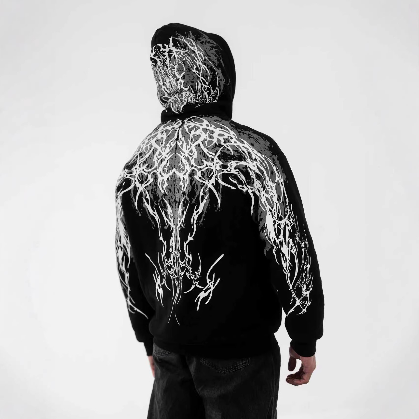 Cross-Border Hot-Selling Dark Style Hooded Couple's Sweatshirt with Magic Sword Glow-In-The-Dark Print Street Motorcycle Top