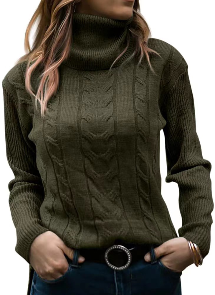 Women's autumn and winter new solid color turtle neck retro long-sleeved women's sweater_voghion.com