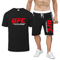 UFC 欧美跨境夏季棉质男装t恤 休闲健身男士短袖T恤+运动短裤套装