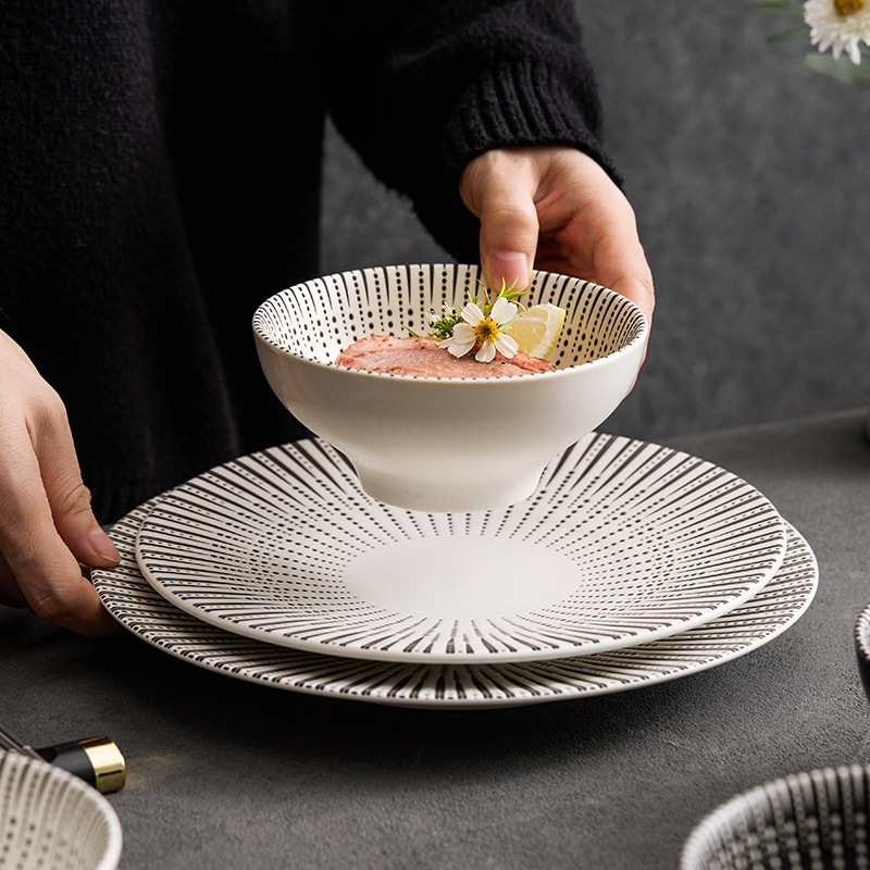 Yunhetang Ceramic High-End Accessible Luxury Household Rice Bowl Underglaze Color Dishes Set Restaurant Tableware