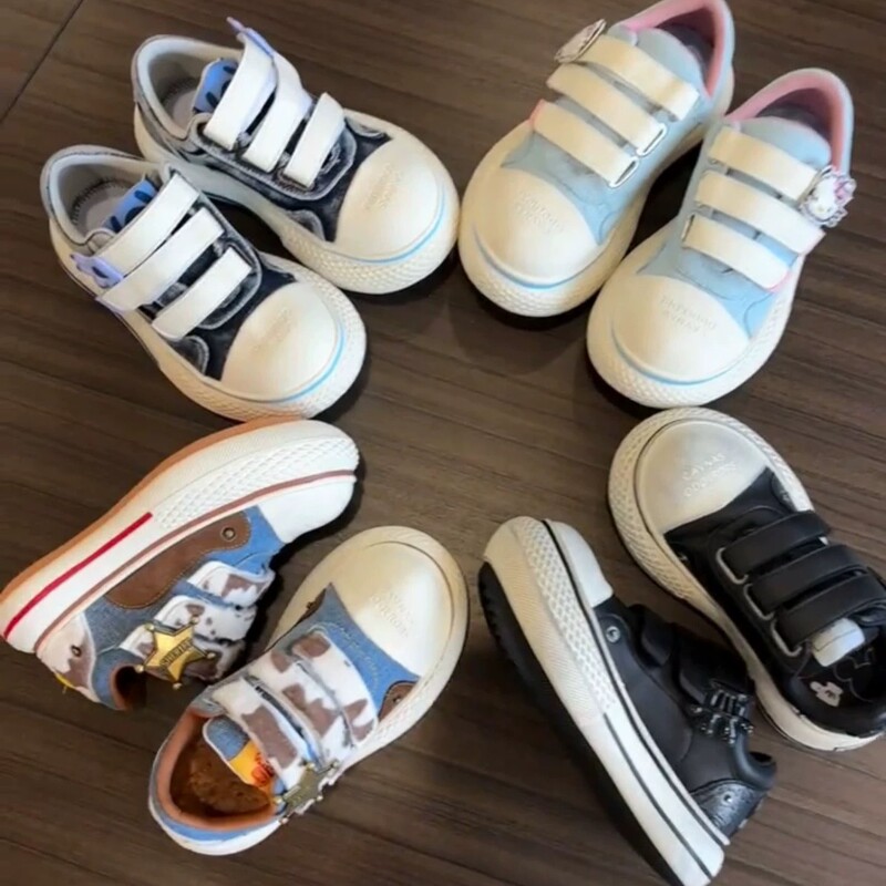 Hello Kitty Mickey Black Big-Toe Shoes Thick-Soled Heightening Denim Canvas Shoes Couple Casual Shoes Co-Branded Men's Shoes