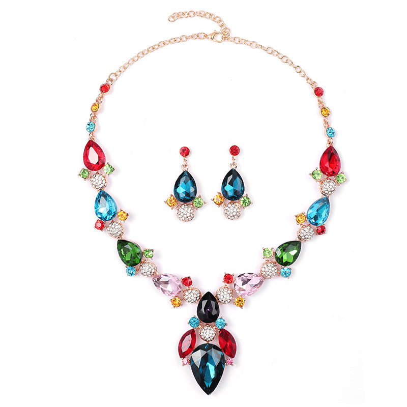 Exaggerated Colorful Necklace Set for Women's Sweater and Lock Bone Chain Alloy New Style_voghion.com