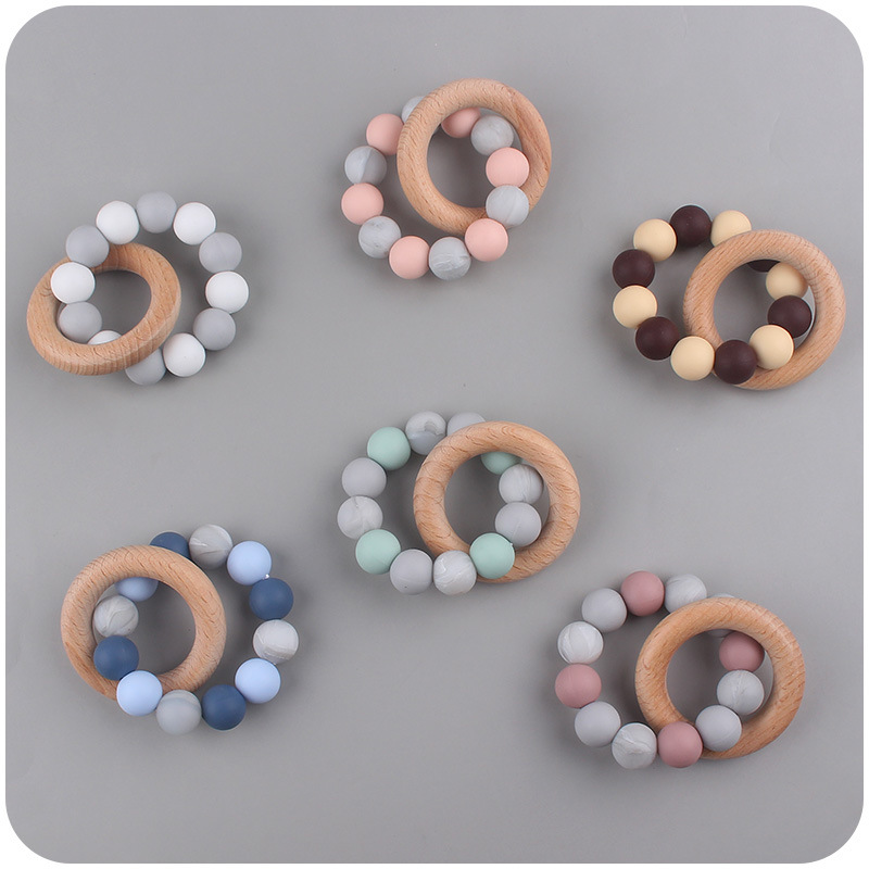 Nuevo bebé chupete cadena creativa DIY cuentas de silicona mordedura dientes pulsera de goma juguete conjunto de dos piezas