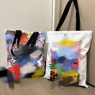 Lilo and Stitch Cartoon Canvas Bag Cute Large Capacity Cross-Border Shoulder Shopping Bag Student School Bag Class Tutorial Bag