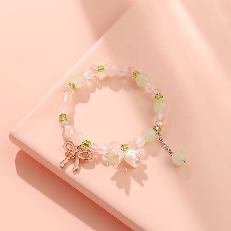 S018-Pulsera flor de lirio de los valles lazo verde#tamaño 188