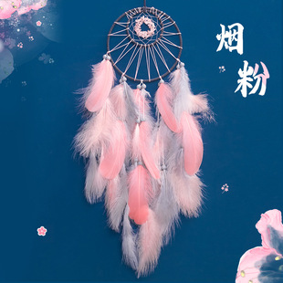 [Original Dream Hotaru] Crystal Stone Dream Catcher Hanging Ornaments Hand-woven Double-ring Feather Pendant for Foreign Trade