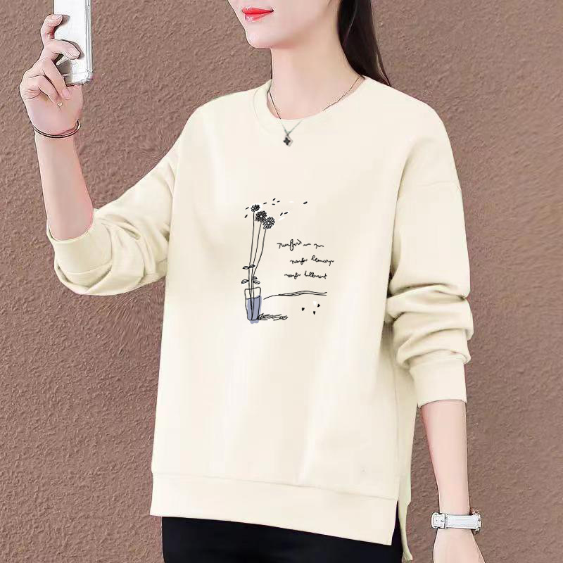 [100 Cotton] Cotton Sweater Women's Round Neck Bottom Split Loose Design Sense Hat-less Base Shirt Autumn New Thin
