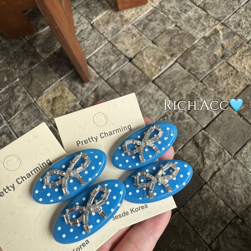 【Real Shot】Vintage Acetate Beautiful Blue Polka Dot Rhinestone Bow Oval Small Hair Clip Ins-Style Sweet Hair Accessory 【Real Shot】Vintage Acetate Beautiful Blue Polka Dot Rhinestone Bow Oval Small Hair Clip Ins-Style Sweet Hair Accessory