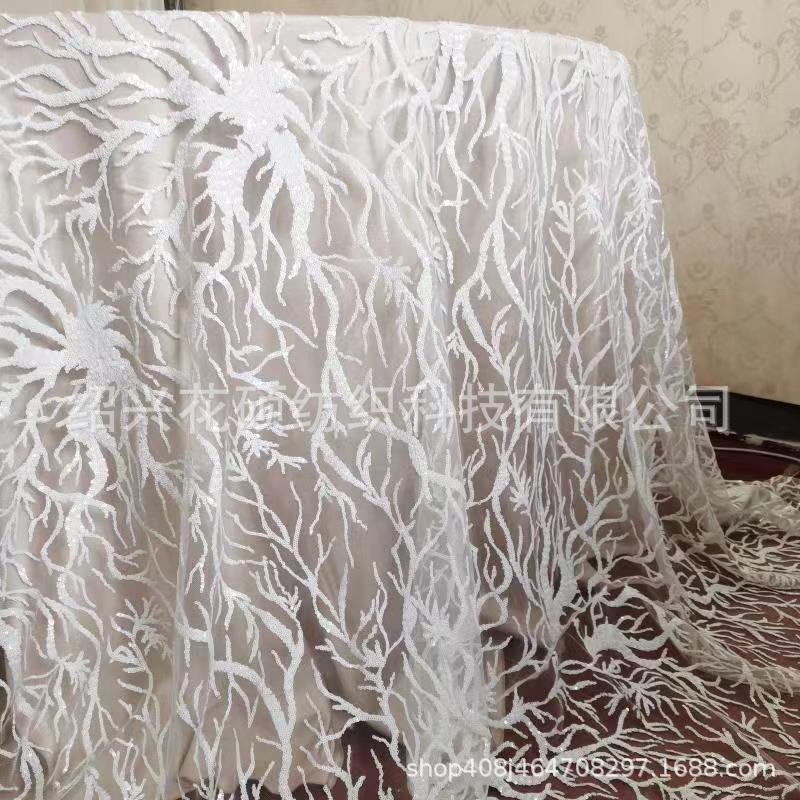 出口 批发桌布耀眼的和表面覆盖蕾丝 白色亮片树根花纹 桌布