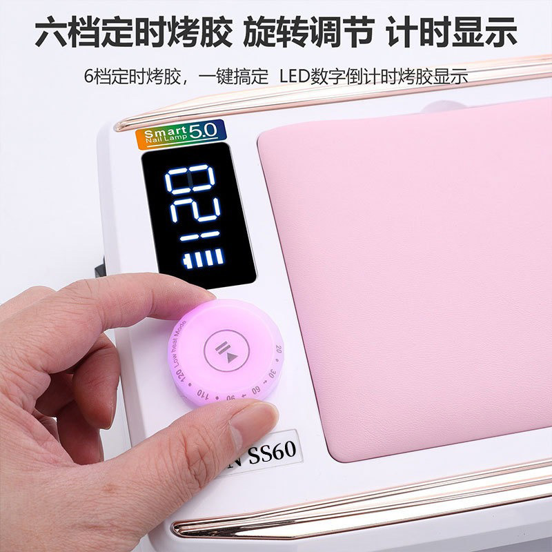 300W de alta potencia de la lámpara de manicuras de 6 velocidades de tiempo de manicuras de la lámpara de horneado desmontable almohada de mano para usar luz de terapia de uñas transfronteriza