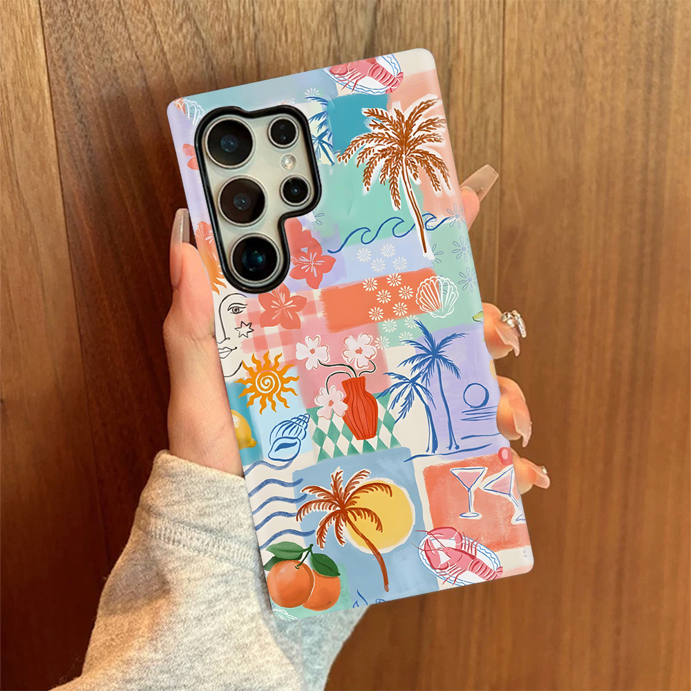 夏日海岛风三星S25ULTRA菲林壳双层S24Plus手机保护套23椰子树S22