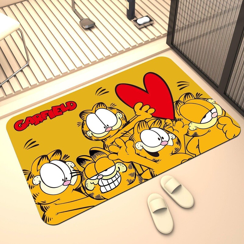 Garfield Cartoon Diatom Mud Soft Mat for Shower Room, Water-Absorbent Non-Slip Floor Mat, Dirt-Resistant and Wear-Resistant Foot Mat for Toilet Entrance