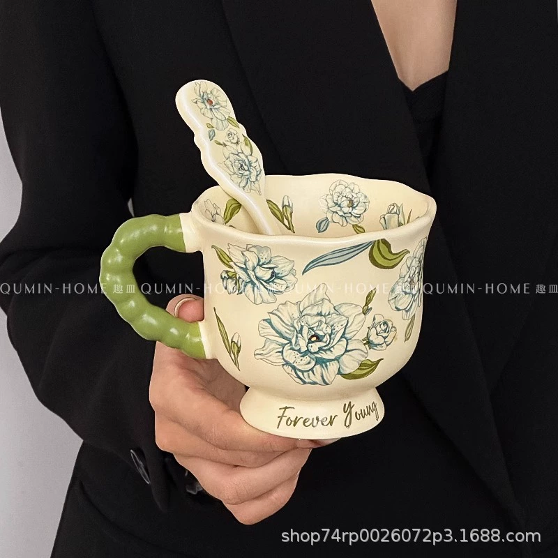 Ins style retro mug high-value ceramic cup cute breakfast cup creative milk cup coffee cup