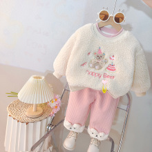外贸女童休闲冬天套装秋冬2024新款卫衣韩版毛毛衣套装宝宝两件套