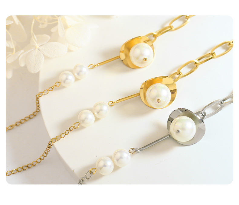 Elegant Geometric Titanium Steel Plating Artificial Pearls Bracelets