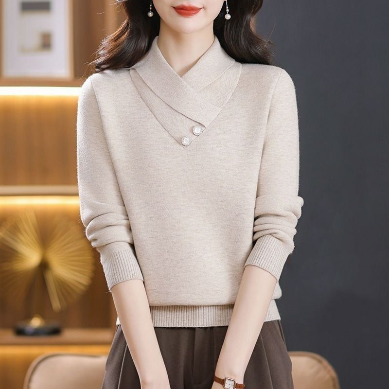 交叉领加厚毛衣女2025年新款秋冬季妈妈装洋气内搭高档针织打底衫|undefined