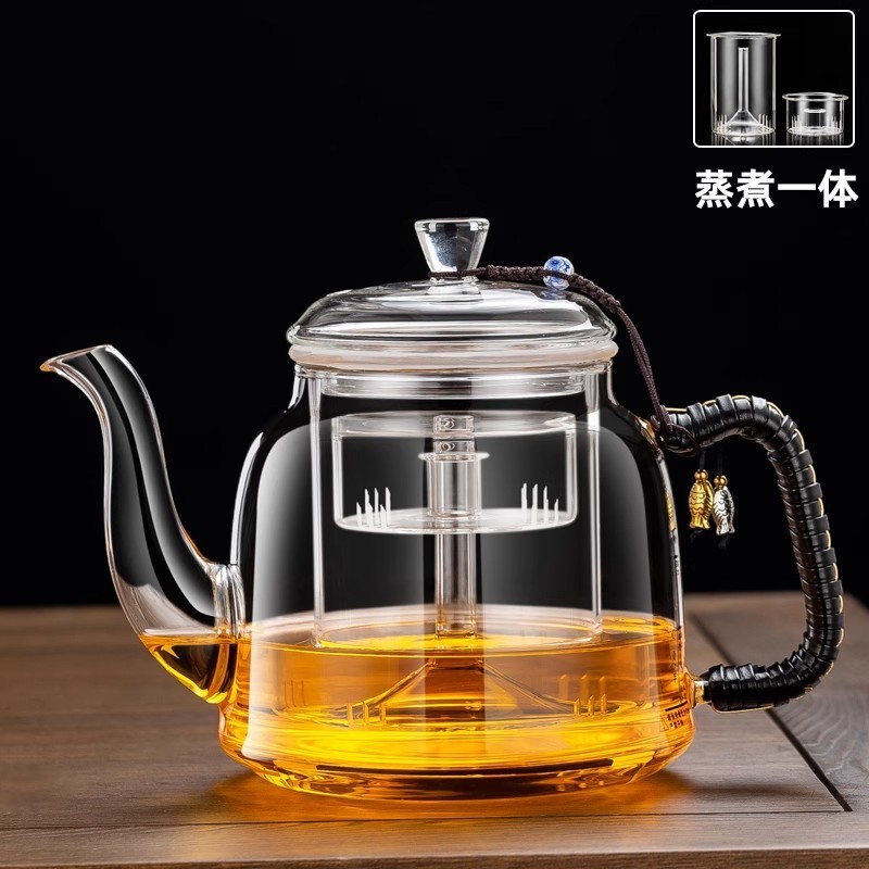 New Thickened Glass Steaming Teapot, High-End Steaming and Cooking All-In-One Glass Teapot Set, Electric Ceramic Stove Heating Tea Maker