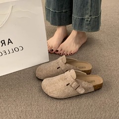 BEILIXUAN~真皮复古小众设计感丑萌勃肯鞋懒人软木厚底包头半拖女