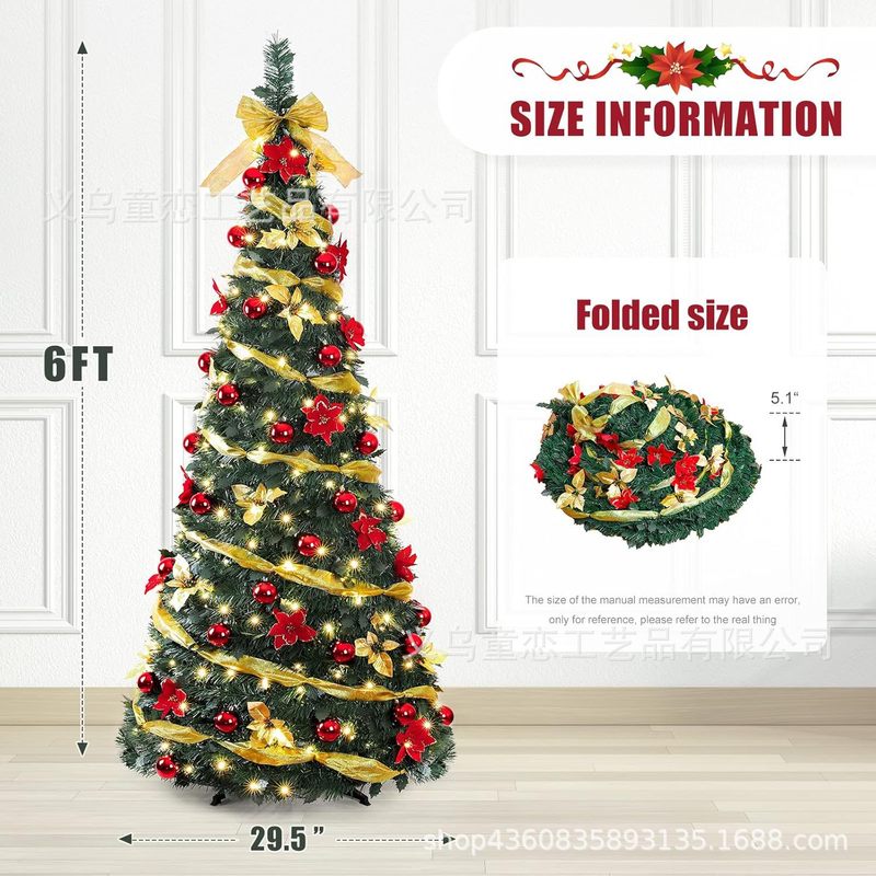 1.8メートルPVC伸縮木折り畳みクリスマスツリー帯アクセサリーpop up tree糸紅花金ledランプ帯認証|undefined