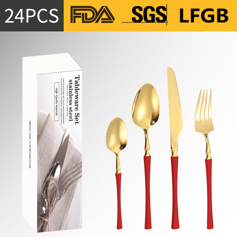 Amazon transfronteriza vajilla de acero inoxidable 16/20/24 traje cintura pequeña cuatro piezas principales caja simple cuchillo, tenedor y cuchara traje