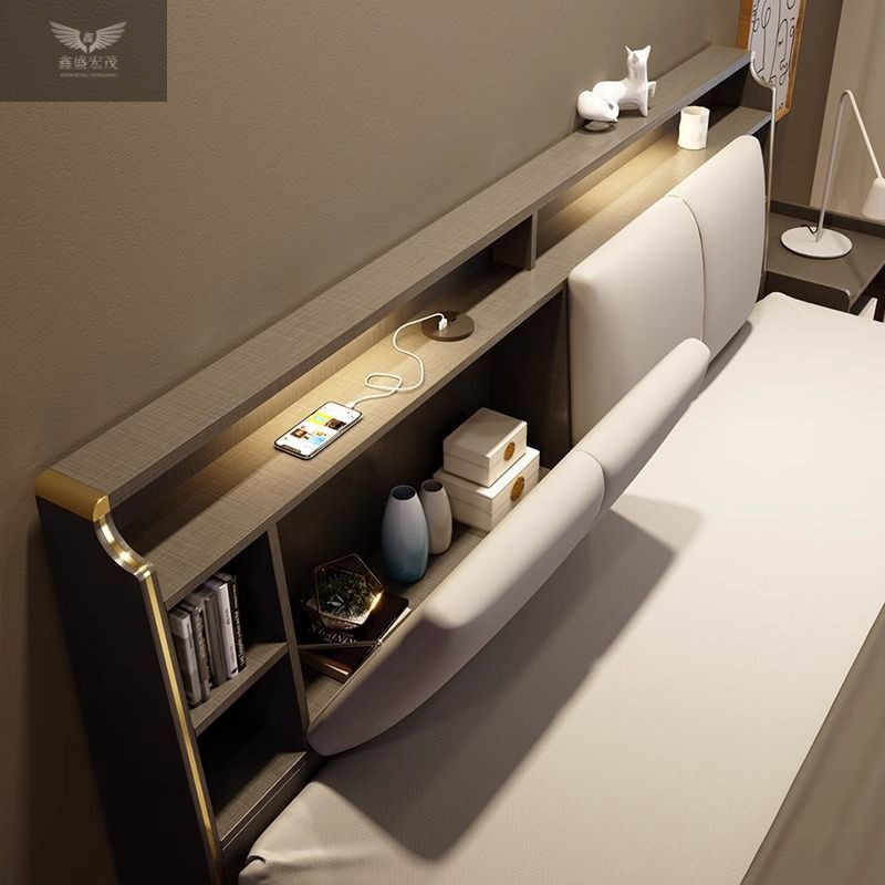 Dormitorio principal, cama de matrimonio, cama de almacenamiento neumático, cama de almacenamiento de caja alta moderna y simple, cama doble