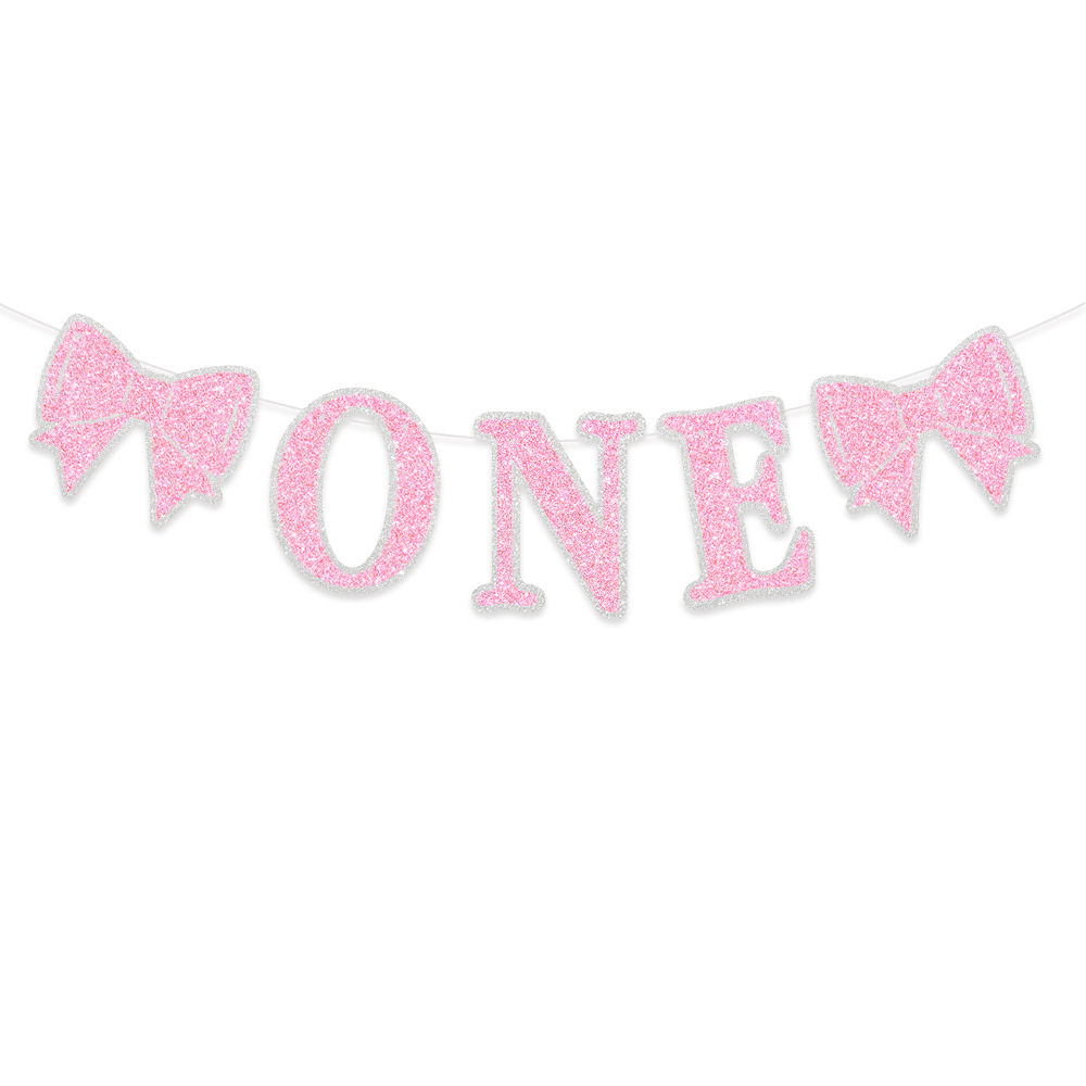 Nuevo cumpleaños transfronterizo ONE bandera de tracción arco rosa fiesta de cumpleaños decoración banner pastel gran tarjeta