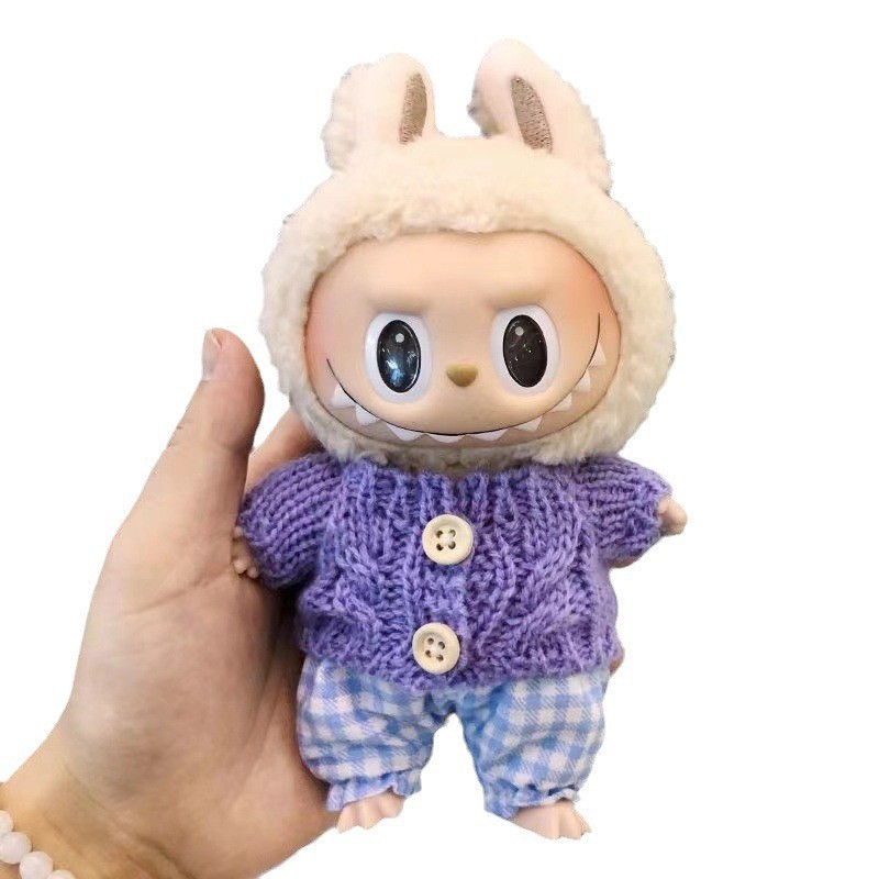 15cm ciego caja pull paño suéter pantalones macaron labubu colgante muñeca suéter Año Nuevo suéter lindo