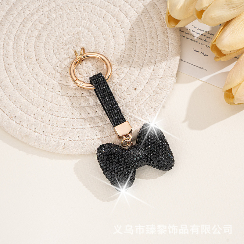 韩版网红可爱高档水钻蝴蝶结钥匙扣创意镶钻大圆扣个性女士包挂件|undefined