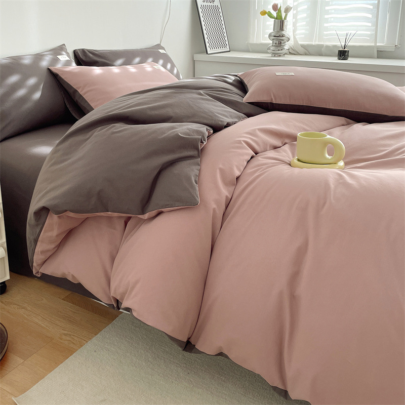 Estilo simple algodón lavado de algodón traje de cuatro piezas 100 algodón individual funda de edredón otoño e invierno dormitorio de estudiantes ropa de cama