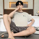 2024 new men's summer pajamas short sleeve cotton thin boy shorts boys home wear suit round neck