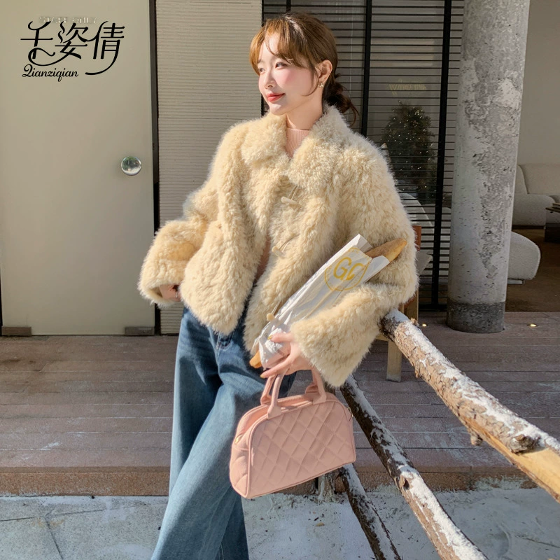 Мягкая и восковая верхняя одежда из овечьей шерсти для женщин осень-зима 2024, новый стиль, супер красивый золотой меховой цельный короткий топ
