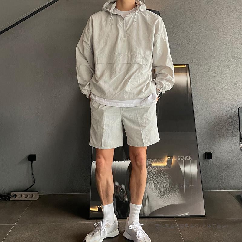 Spring and Summer Sports Suit Men's Loose Trendy Brand Loose Hooded Sunscreen Jacket Korean Fashionable Casual Shorts