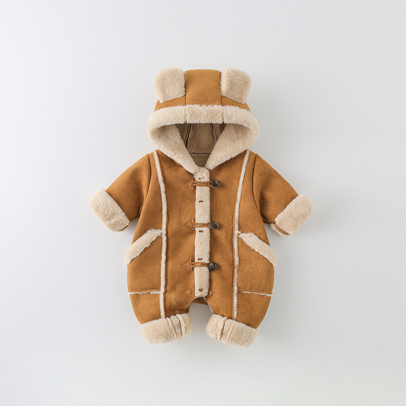 婴儿冬装长袖爬爬服新生宝宝哈衣加绒夹棉棉衣可爱洋气加厚连体衣