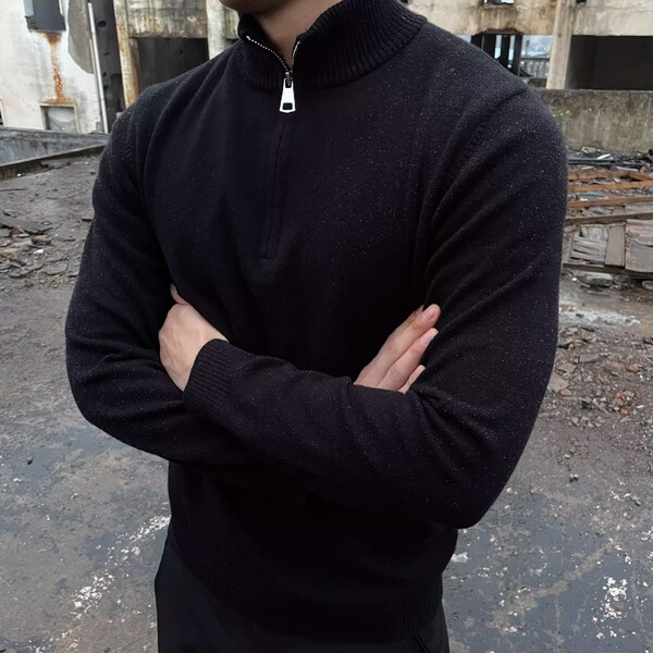 Keep warm solid color sweater with zipper