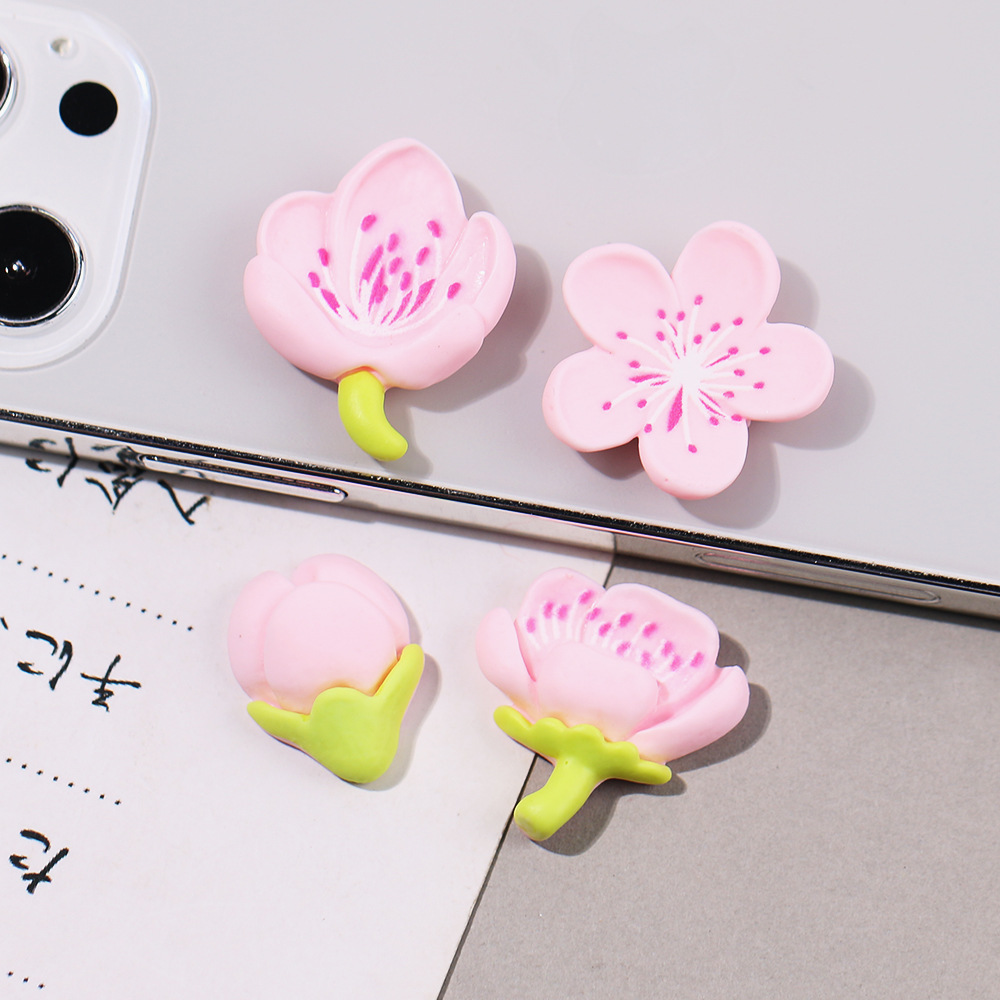 Flor de melocotón flor de cerezo crema pegamento flor teléfono Shell resina joyería accesorios DIY material paquete hecho a mano accesorios para el cabello parche
