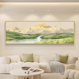 日照金山客厅装饰画北欧原木风沙发背景墙挂画聚宝盆新款山水壁画